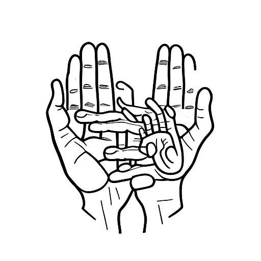 Hand of Jesus reaching down to a curly haired girl standing tattoo design idea