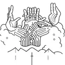 Hand of Jesus reaching down to a curly haired girl standing tattoo design idea