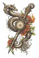 Magic wand and Capricorn symbol tattoo design idea
