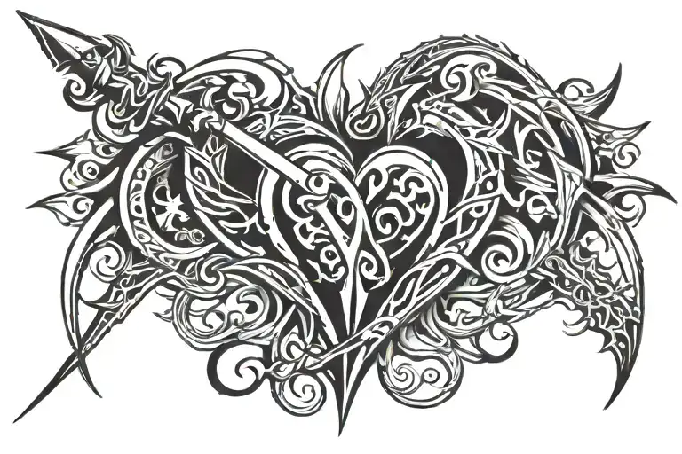 dragon heart dagger wwith heart tattoo design idea