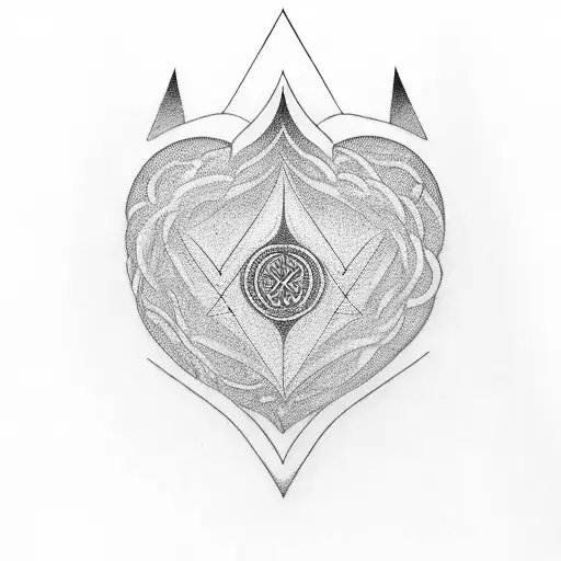 Integrate the Cho ku rei symbol into a geometric heart design tattoo design idea