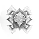Integrate the Cho ku rei symbol into a geometric heart design tattoo design idea