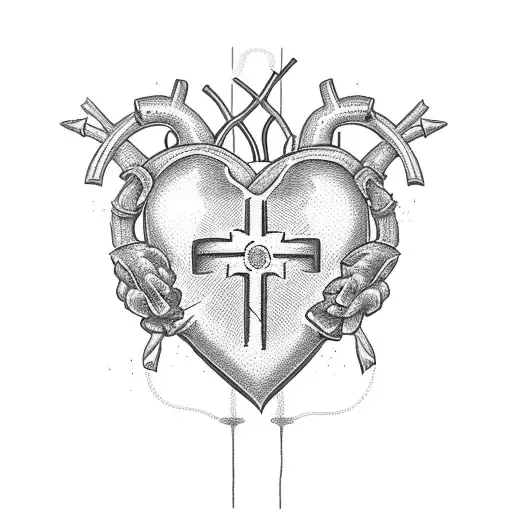 Heart in a cross tattoo design idea