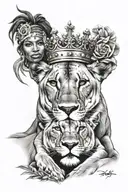lioness and African American queen crown tattoo design idea
