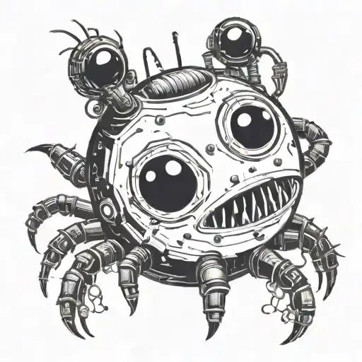 Robots with spider legs and worms crawling out of eyeballs. Eyeballs with giant bellies. A boy with a bloated, bleeding  tattoo design idea