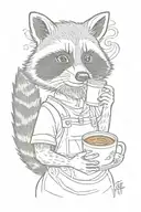 female raccoon wearing a baking apron and holding an iced coffee tattoo design idea