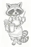 female raccoon wearing a baking apron and holding an iced coffee tattoo design idea