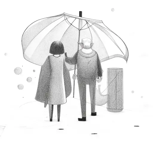 abstract daughter and old dad with umbrella tattoo design idea