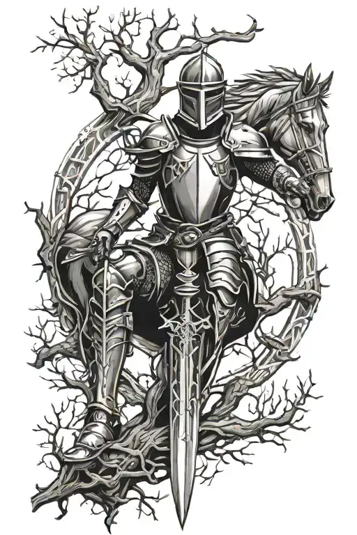 knights armor, dead tree  tattoo design idea