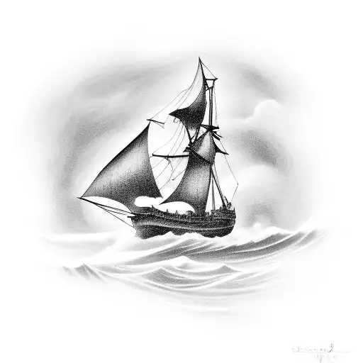 wooden ship in a storm tattoo design idea