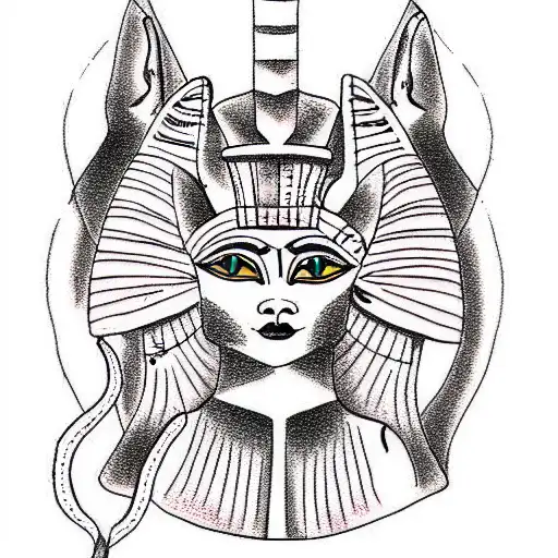 Egypt god Bastet with woman body  tattoo design idea