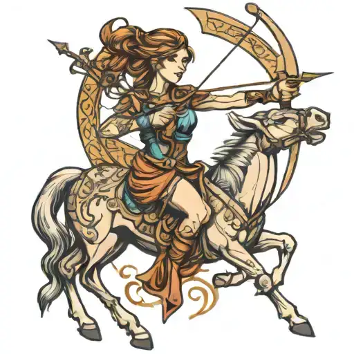 sagittarius archer woman posing tattoo design idea