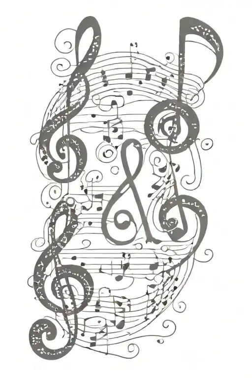 Cursive j and cursive s with treble clef and bass clef  tattoo design idea