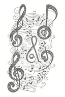 Cursive j and cursive s with treble clef and bass clef  tattoo design idea
