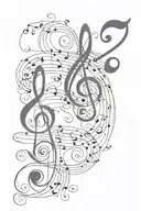 Cursive j and cursive s with treble clef and bass clef  tattoo design idea