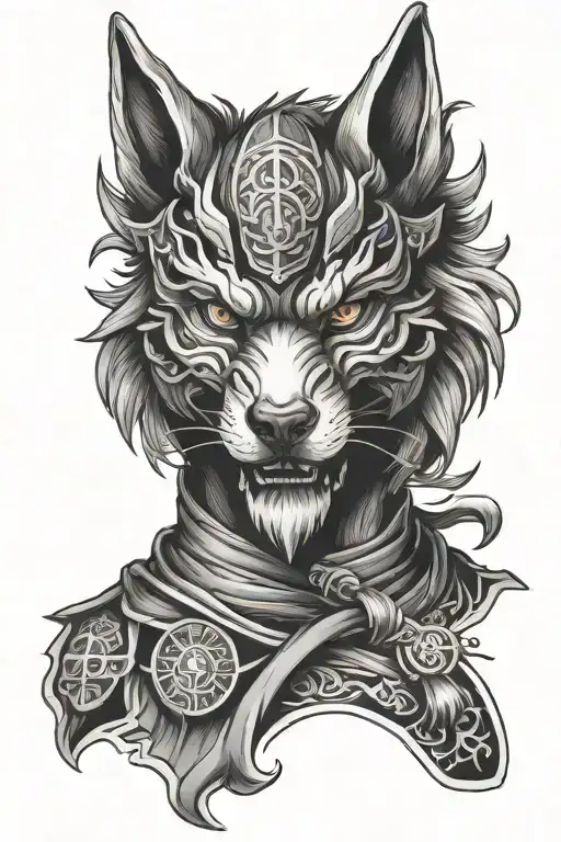 samurai Wolf head tattoo design idea