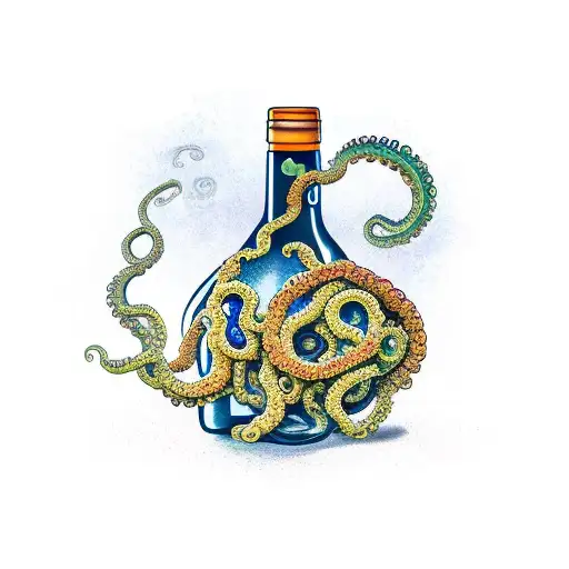 Tentacle and bottle of wine tattoo design idea