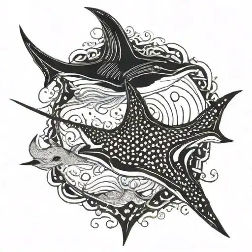 manta and eagle ray swimming tattoo design idea