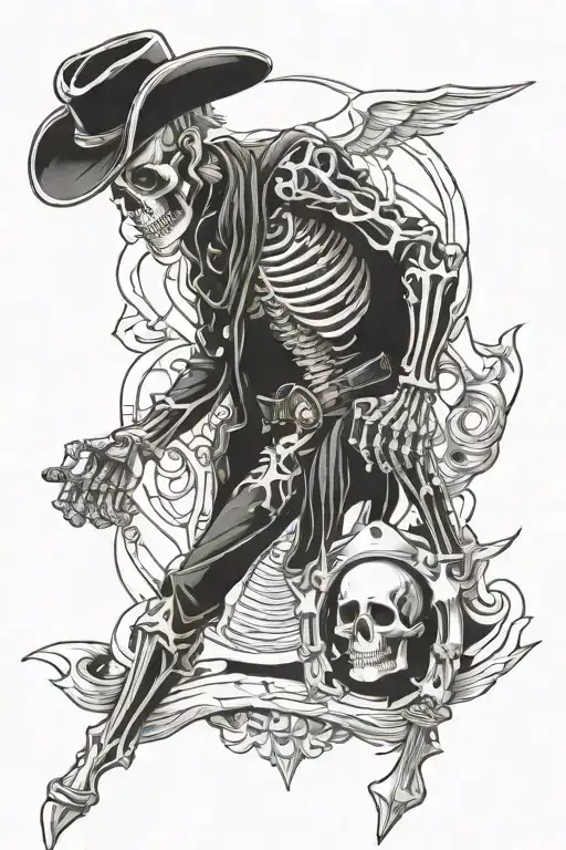 chrome cowboy skeleton tattoo design idea