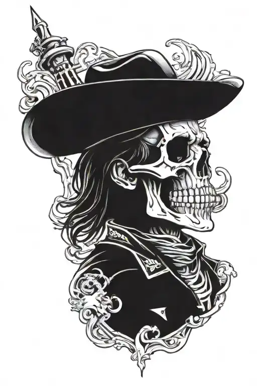 chrome cowboy skeleton tattoo design idea