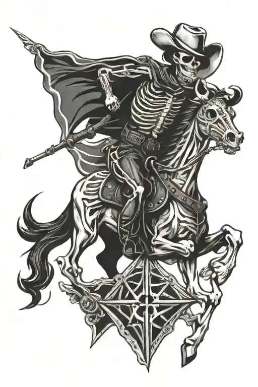 chrome cowboy skeleton tattoo design idea