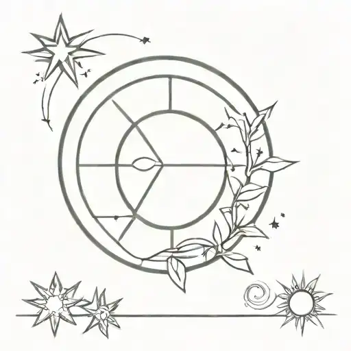 Circle like wheel of life with sun and stars  tattoo design idea