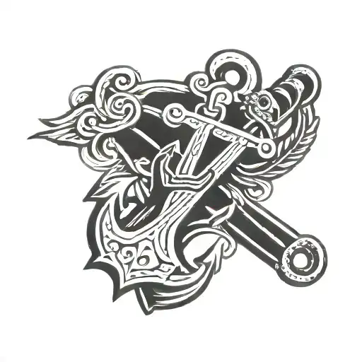 black and white anchor with letter T tattoo design idea