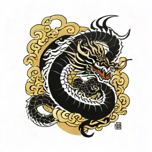 sol con dragon y letras tattoo design idea