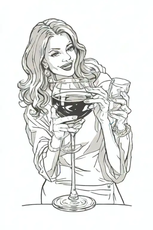 woman holding wine glass tattoo design idea