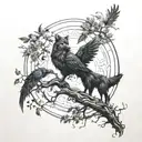 On the trunk of the Tree of Life is a wolf and a unicorn. In the crown of the tree is a phoenix and a raven, the moon and the sun are yin-yang, in the roots is the energy of the absolute tattoo design idea