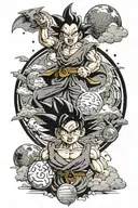 Iconic Dragon Ball elements such as Dragon Balls, Dragon Radar, Kinton Clouds and characters tattoo design idea