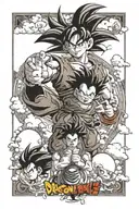 Iconic Dragon Ball elements such as Dragon Balls, Dragon Radar, Kinton Clouds and characters tattoo design idea