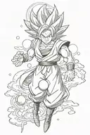 Iconic Dragon Ball elements such as Dragon Balls, Dragon Radar, Kinton Clouds and characters tattoo design idea