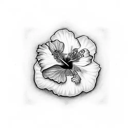 hibiscus blossom with aya adinkra symbol grayscale tattoo design idea