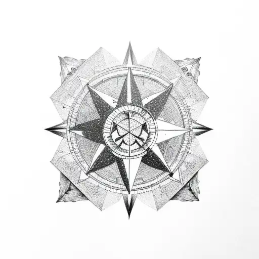 wolf mountains and compass tattoo design idea