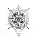 wolf mountains and compass tattoo design idea