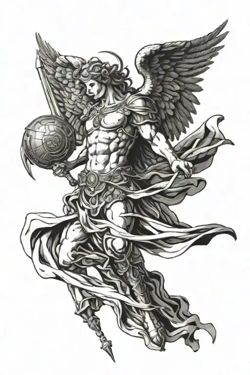 Archangel Michael defeating Lucifer falling tattoo design idea