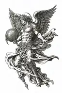 Archangel Michael defeating Lucifer falling tattoo design idea
