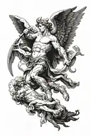 Archangel Michael defeating Lucifer falling tattoo design idea