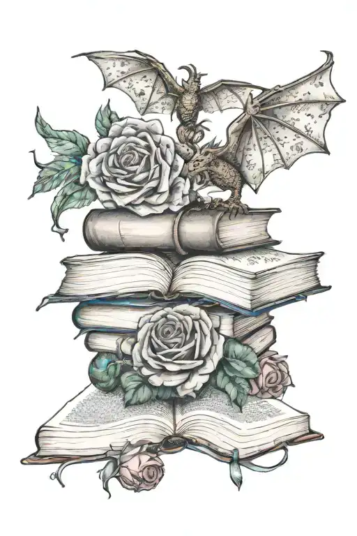 books roses stars dragons tattoo design idea