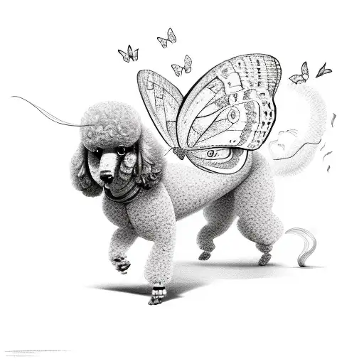poodle chasing butterfly tattoo design idea