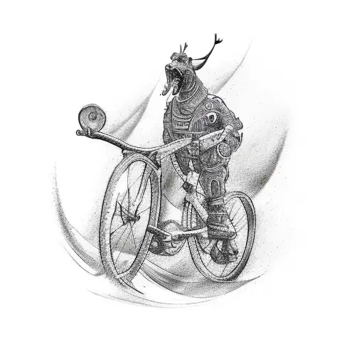 generate a tattoo using bike,hills,river,dog  tattoo design idea