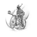 generate a tattoo using bike,hills,river,dog  tattoo design idea