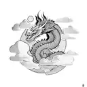 Dragon, moon, clouds, mountain tattoo design idea