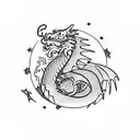 Dragon, moon, clouds, mountain tattoo design idea