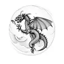 Dragon, moon, clouds, mountain tattoo design idea