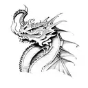 medieval Dragon, moon, clouds, mountain tattoo design idea
