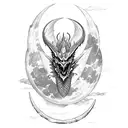 medieval Dragon, moon, clouds, mountain tattoo design idea