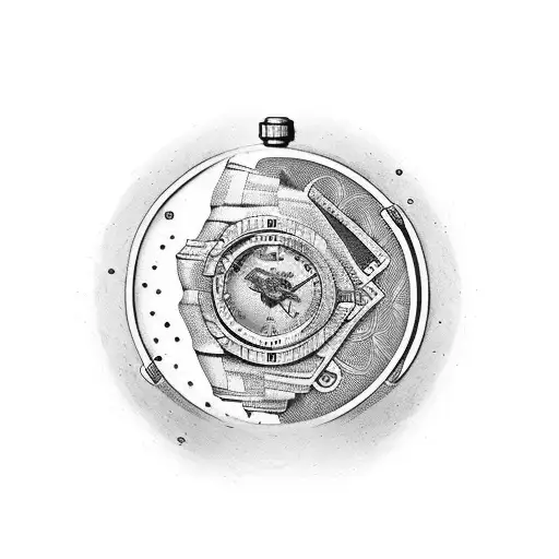 euro money a watch and a gun tattoo design idea