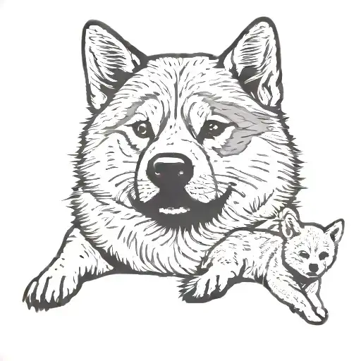 1 big Shiba Inu with 1 baby Shiba inu tattoo design idea